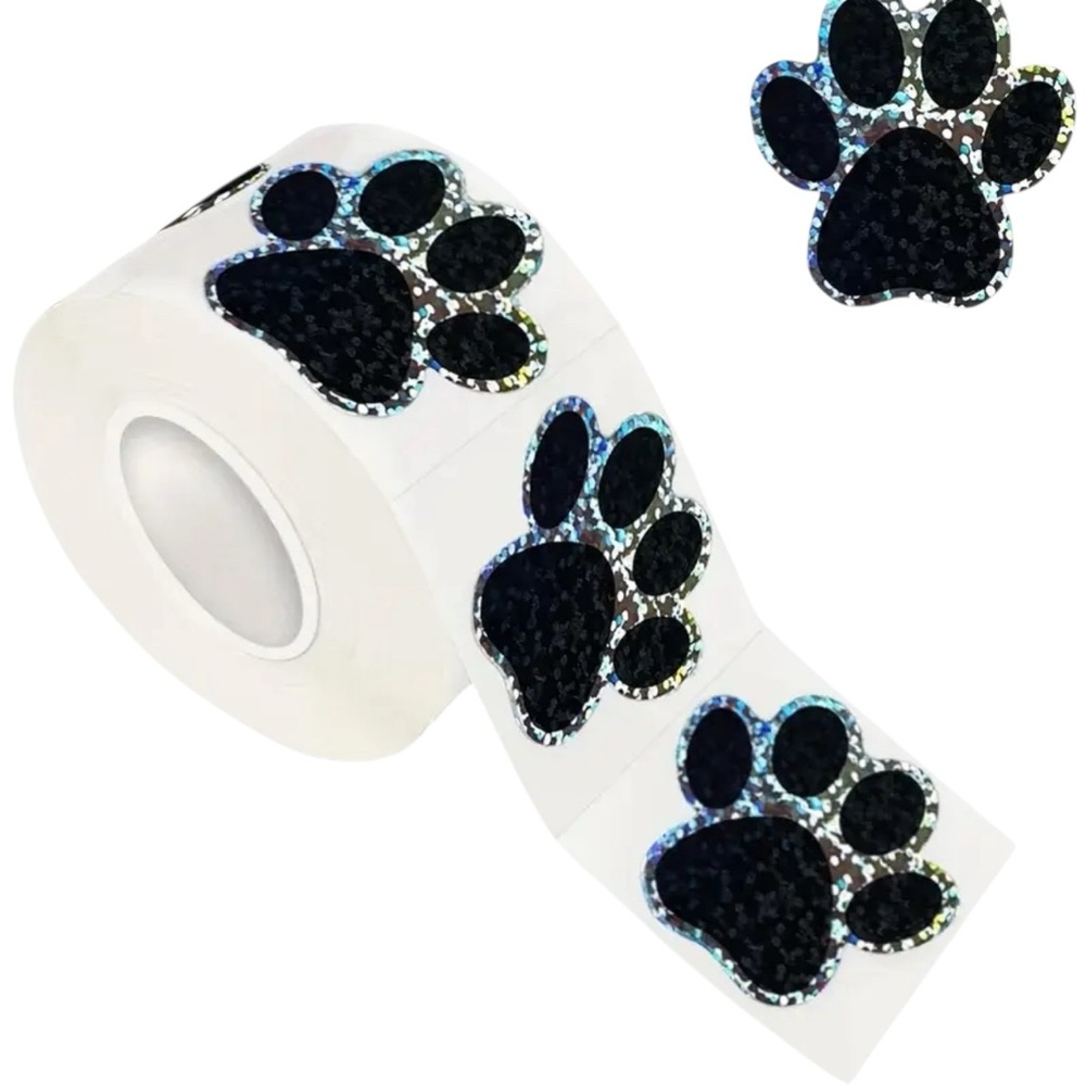 Paw Print Black Silver Glitter Stickers